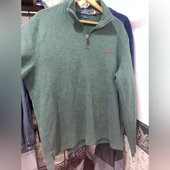 Large polo pullover(green). Large Polo hooded sweatshirt (blue). LIKE NEW - Picture 2 of 4
